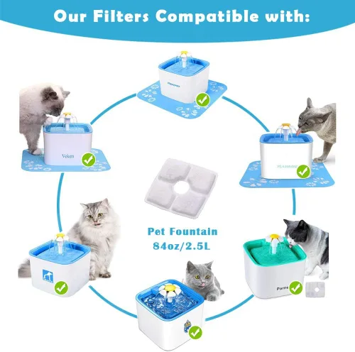 Vista 2 de Paquete de 8 filtros de fuente de agua para gatos, filtros de fuente de repuesto para fuente de agua cuadrada de 84 oz/2.5 L automática para mascotas