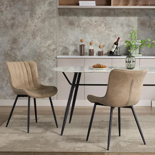 Vista 7 de GarveeHome Juego de 2 sillas de comedor tapizadas, sillas de cocina de cuero con patas de metal, sillas de comedor modernas de mediados de siglo