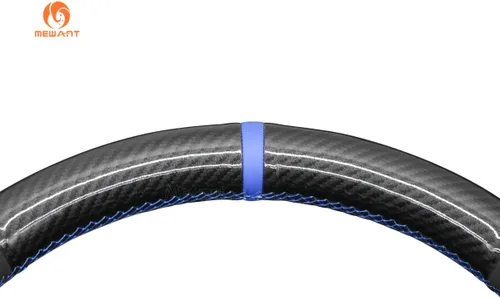 Vista 2 de MEWANT Funda de volante de automóvil brillante de fibra de carbono y gamuza cosida a mano para Ford F-150 2021-2023 / F-150 Lightning 2022-2023