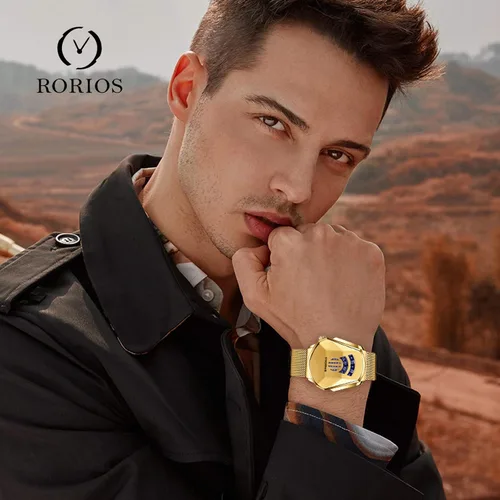 Vista 2 de RORIOS - Relojes de moda para hombres, reloj de cuarzo analógico, reloj de pulsera genial y creativo con correa de malla de acero inoxidable, reloj