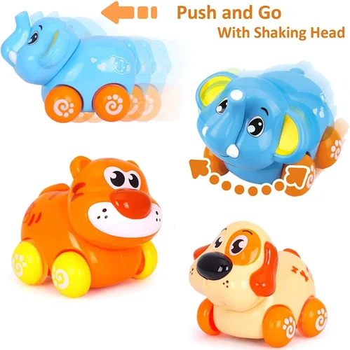 Vista 2 de Liberty Imports Juego de 8 piezas de animales de dibujos animados de juguete de fricción para bebés y niños pequeños Lindos mini vehículos
