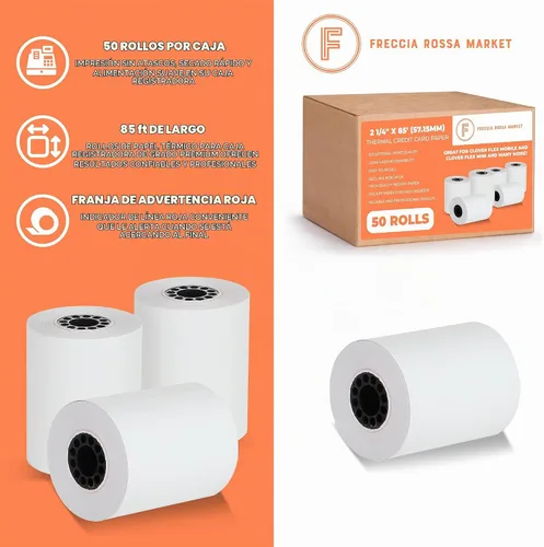 Vista 3 de Papel para tarjetas de crédito térmicas de 2 1/4 "X 85" para usar con algunos modelos Verifone, Omni, Hypercom y First Data, sin BPA Paquete de 50