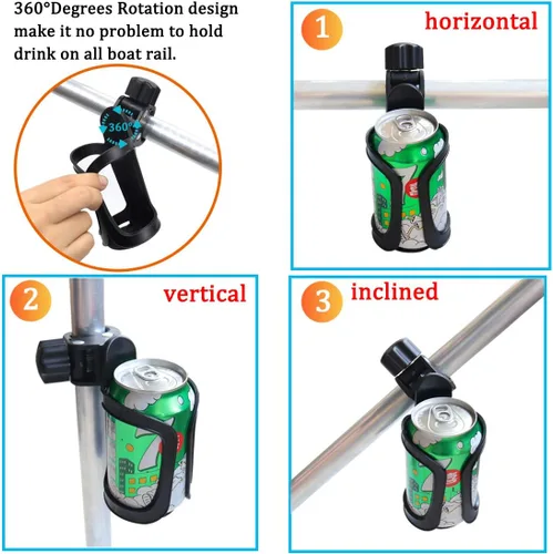 Vista 3 de Boaton Portavasos para riel de barco marino, sin perforación, soporte para bebida para cubierta superior o poste de Bimini, accesorios para barco