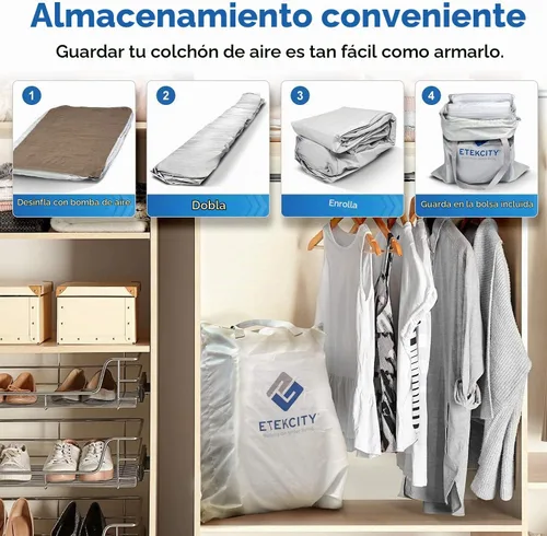Vista 9 de Etekcity Colchón de aire mejorado de tamaño individual para campamento, cama inflable, colchón inflable elevado con bomba recargable para invitados