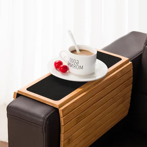 Vista 2 de GEHE Bandeja para Brazo de Sofá, Bandeja Flexible/Desplegable para Reposabrazos de Sofá, Soporte de Tazas para Brazo de Sofá, Ideal para Bebidas