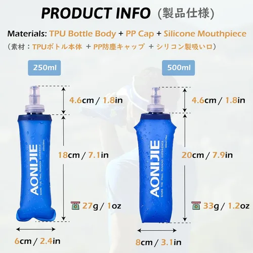 Vista 2 de TRIWONDER Botellas de agua plegables de poliuretano termoplástico sin BPA, frasco plegable para mochila de hidratación - Ideal para correr