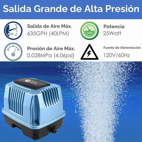 Vista 2 de AquaMiracle Bomba de Aire Lineal Super Poderosa AP-40/AP-60/AP-80 Aireador de Estanque, Aireador Séptico, Bomba de Aire Hidropónico, Bomba de Aire