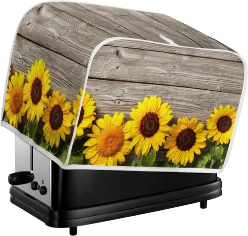 Vista 6 de Cubierta acolchada de poliéster para tostadora de tablero de madera de girasol para tostadora de dos rebanadas, protección contra el polvo