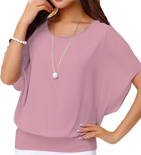Vista 21 de VIISHOW - Blusa de gasa y de manga corta para mujer, estilo holgado y casual Negro