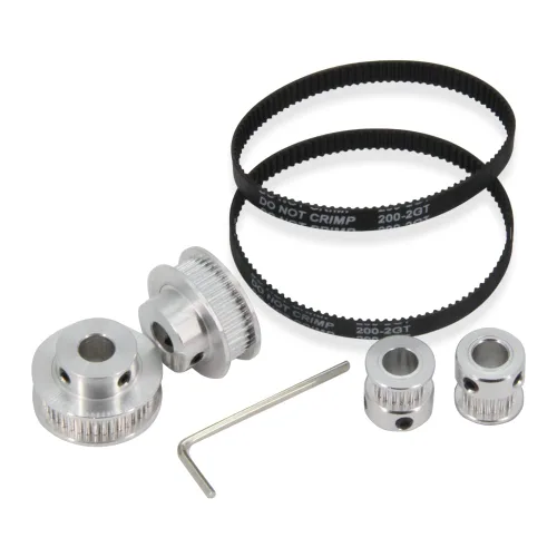 Vista 24 de Juego de 2 poleas de sincronización de aluminio GT2 de 20 y 30 dientes, 0.197 in de diámetro con 2 unidades de longitud de 7.874 in de ancho, correa