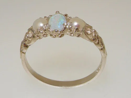 Vista 3 de Anillo de plata de ley 925 auténtico ópalo y perlas cultivadas para mujer