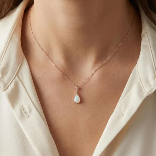 Vista 3 de Galaxy Gold GG 14K Yellow Gold 0.77 Carat Natural Opal Pendant Necklace - October Birthstone - Hope & Creativity - 16" to 24" - Fine Jewelry for