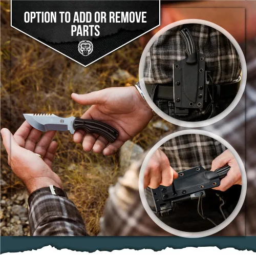 Vista 6 de Holtzman's Gorilla Survival Baby Tracker Cuchillo de caza y campamento de hoja fija con iniciador de fuego y kit completo de supervivencia táctica