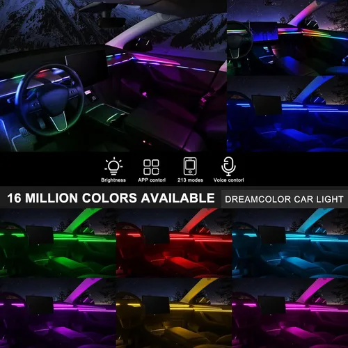 Vista 2 de Tira de luz LED acrílica para interior de automóvil con aplicación inalámbrica, kits de iluminación ambiental RGB Dreamcolor 5 en 1, 16 millones