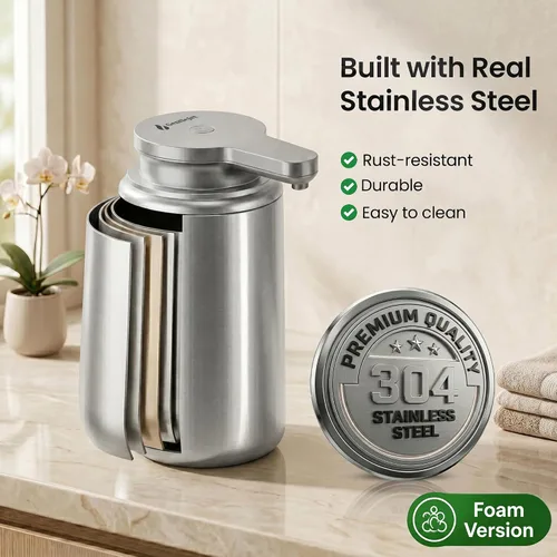Vista 7 de GentleJet WaveJet - Dispensador automático de jabón espumoso con sensor sin contacto, USB-C recargable, acero inoxidable 304, IPX5 resistente al
