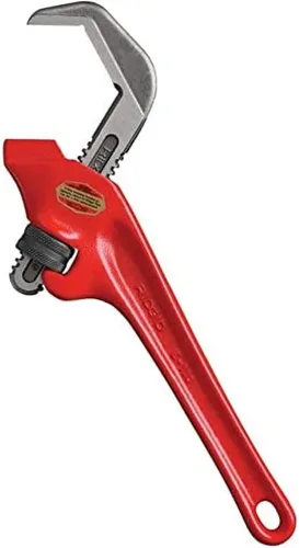 Vista 6 de RIDGID 31305 Modelo E-110 Llave de tubo de 9.5" con boca hexagonal desviada, roja, fabricada en EE. UU. y 31010 Modelo 10 Llave de tubo recta