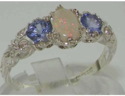 Vista 5 de Anillo de plata de ley 925 auténtica auténtica ópalo y tanzanita para mujer.