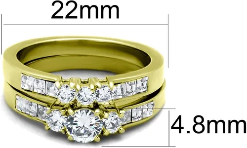 Vista 7 de Juego de 3 piezas de anillos de compromiso para él y para ella de oro IP de circonia cúbica