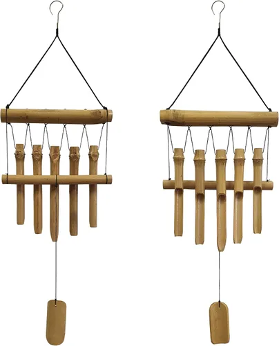 Vista 4 de Campanillas de viento pequeñas y simples de bambú para exteriores, 5 tubos de una fila, regalos para mamá/abuela/mujeres, decoración de jardín