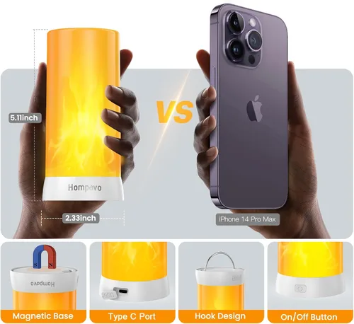 Vista 5 de Hompavo 【Actualizado】 Luces LED de llama, 4 modos de velas recargables sin llama con batería, linternas parpadeantes impermeables en pilar para sala