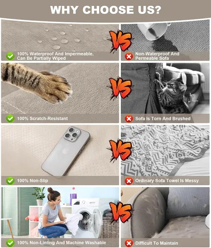 Vista 4 de Funda de sofá para perros, resistente al agua, a prueba de arañazos, protector de sofá reversible, lavable, antideslizante, en forma de L, manta
