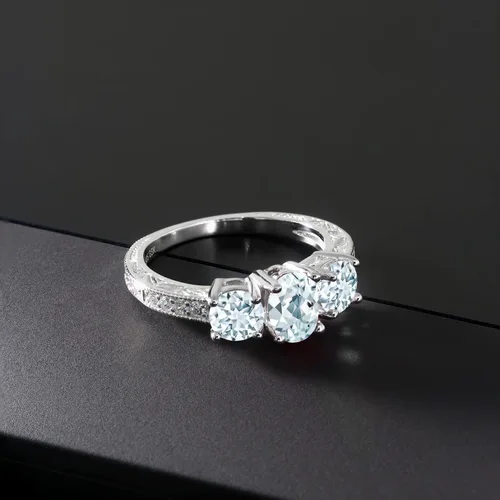Vista 35 de Gem Stone King Anillo de compromiso de 3 piedras preciosas de oro blanco de 10 quilates con piedra natal y diamantes cultivados en laboratorio