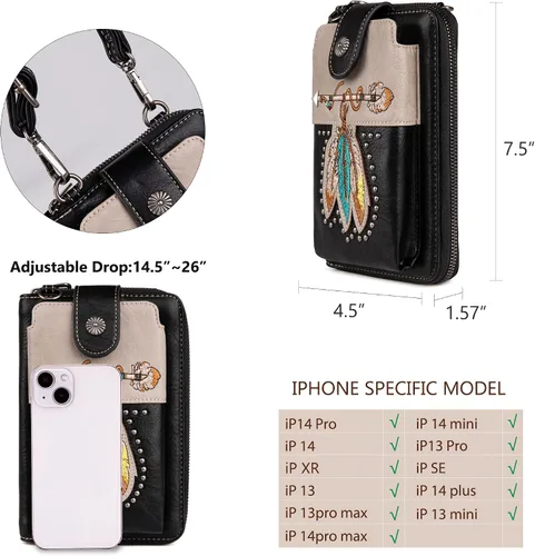 Vista 5 de Montana West Monederos pequeños cruzados para teléfono celular de estilo occidental para mujer, cartera con bolsillo para monedas