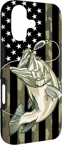 Vista 3 de Fishing Camouflage US American Flag Bass Fish Fisherman Camo Case for iPhone 17