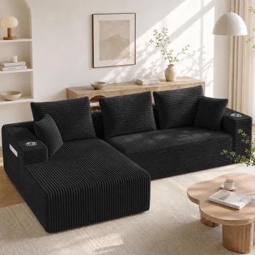 Vista 29 de Sofá modular modular en forma de U de 103 pulgadas con 2 otomanas Negro