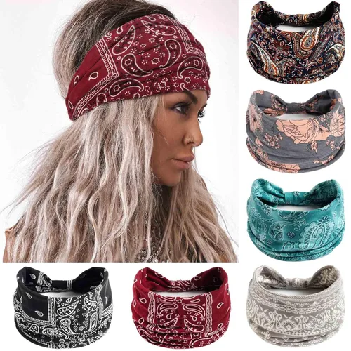 Vista 8 de Olbye Diademas anchas para mujer, diademas bohemias anudadas, diadema turbante anudada, teñido anudado, bandas elásticas antideslizantes