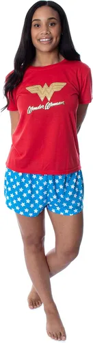 Vista 2 de DC Comics Wonder Woman - Conjunto de pijama de 2 piezas con logotipo de lámina dorada para mujer, Logotipo WW