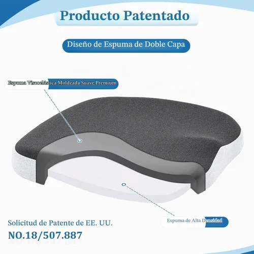 Vista 2 de GOFORIT Cojín de asiento de espuma viscoelástica moldeada, diseño de espuma de doble capa, cojín ergonómico para aliviar el dolor de ciática