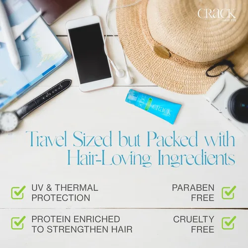Vista 4 de Crack Hair Fix - Crema para peinar multitarea, antiencrespamiento, sin enjuague, con protección contra la humedad, cloro, tratamientos térmicos