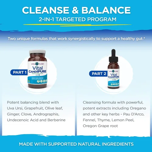 Vista 3 de Vital Planet - Vital CandiPURE - Limpieza intestinal formulada para mantener un equilibrio intestinal saludable, 2 partes - Kit de 14 días, 56