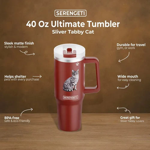 Vista 3 de SERENGETI - Vaso térmico de 40 onzas con asa y pajilla, con aislamiento al vacío con popote y tapa, taza de viaje de acero inoxidable para amantes