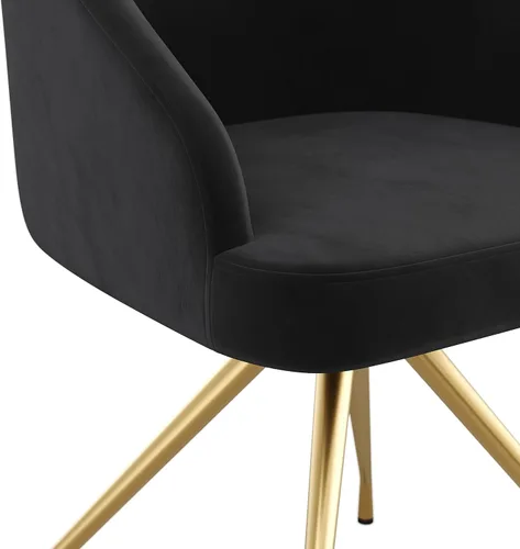 Vista 13 de Martha Stewart Sora Silla de Trabajo Giratoria Fija con Brazos Inclinados para Oficina en Casa en Terciopelo Negro con Marco de Latón Pulido