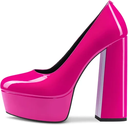 Vista 18 de TNYNFBEB Zapatos de tacón de plataforma alta para mujer, con puntera redonda, sin cordones, básicas, clásicas, de 5.5 pulgadas