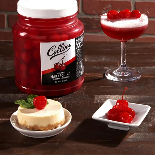 Vista 5 de Collins - Cerezas marrasquinas con Tallo de 72 onzas, guarnición de cóctel a granel para cócteles sin alcohol, postres y helados sundae, cerezas