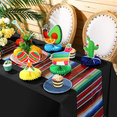 Vista 4 de Preboun 15 piezas de decoraciones de fiesta del Cinco de Mayo, suministros de fiesta mexicana incluyen 6 manteles mexicanos de 54 x 108 pulgadas y 9