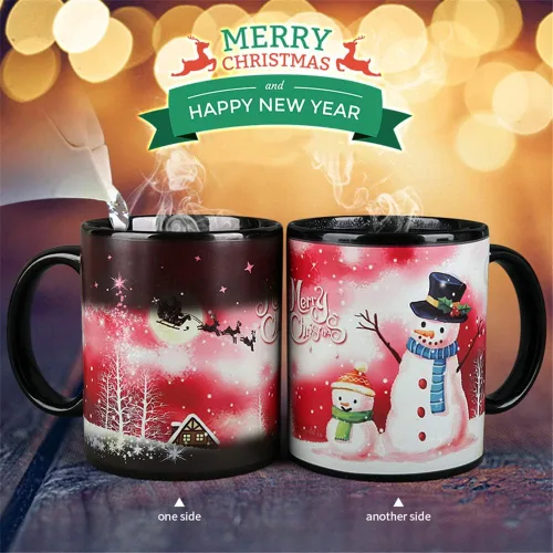 Vista 5 de Taza de café de Navidad mágica que cambia de calor, taza de 12 onzas que cambia de color con caja de regalo, taza de café navideña, tazas de Navidad