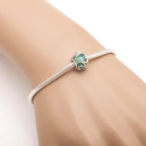 Vista 4 de Dije de cristal de corazón radiante de plata de ley 925 con piedra natal de amor madre San Valentín para Pandora pulsera de cadena de serpiente