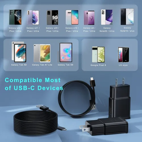 Vista 5 de Cable cargador tipo C para teléfono Android de carga rápida con cable USB C de 6.6 pies para Samsung Galaxy S10/S10e/S10+/S9/S9+/S8/S8+/S23/S22/S21