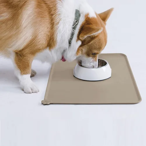 Vista 7 de AUDWUD - Tapete de silicona, impermeable y antideslizante para alimentos de perros y gatos, para tazón de mascotas Marrón Adobe
