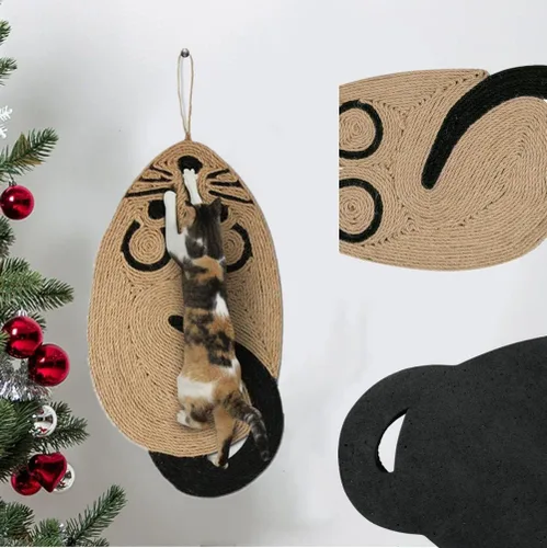 Vista 7 de Almohadilla para rascar para gatos, divertida forma de ratón, almohadilla antideslizante para rascar el suelo del gato, alfombra colgante