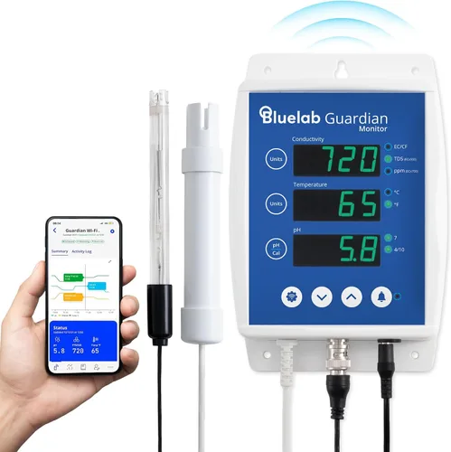 Vista 9 de Bluelab Guardian Monitor Wi-Fi en línea para mediciones de pH, temperatura y conductividad en tiempo real (TDS/PPM) en agua con calibración, medidor
