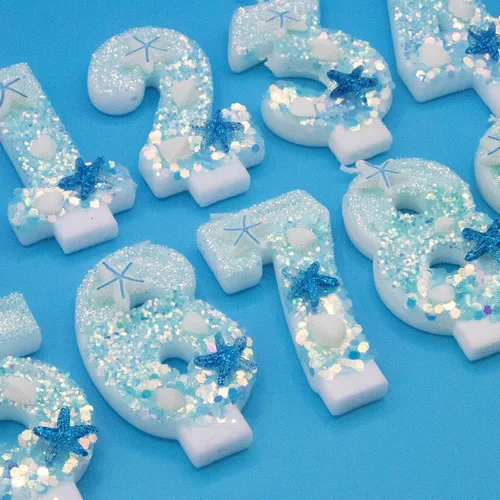 Vista 5 de Zlongron Vela número 1, velas de cumpleaños hechas a mano, decoración de pastel de cumpleaños de sirena es muy adecuada para cumpleaños, fiestas