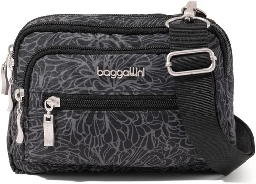 Vista 30 de Baggallini Bolsa cruzada pequeña con triple cremallera para mujer, 8 x 6 pulgadas, ligera, convertible