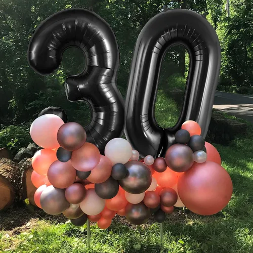 Vista 5 de Globos grandes de 40 pulgadas para 30 cumpleaños, aniversario, eventos, celebraciones, fiestas, decoraciones color negro
