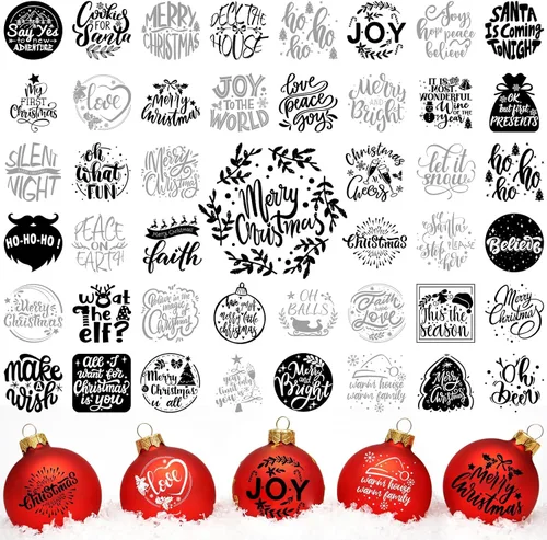 Vista 9 de 45 piezas de calcomanías UV con palabras de Navidad para decoración de bola de Navidad, calcomanías de letras de saludo inspiradas en vacaciones