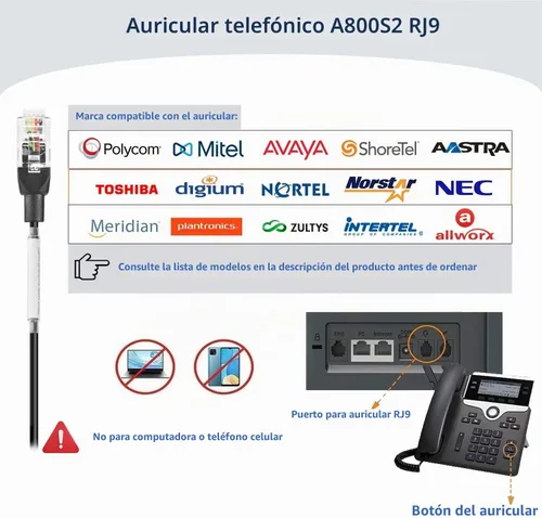 Vista 3 de Arama Auriculares de teléfono para teléfonos de oficina para Polycom